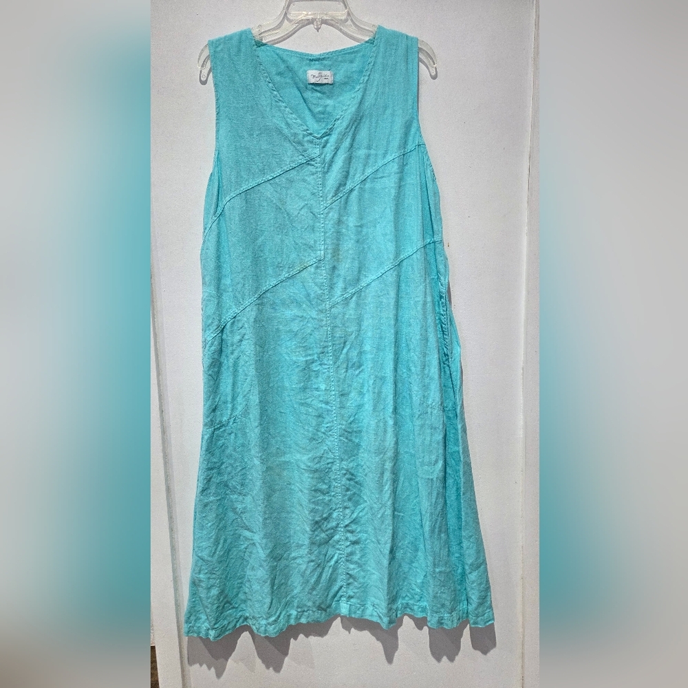 Vtg Y2k Resort Wear Linen Maxi Dress Sleevless